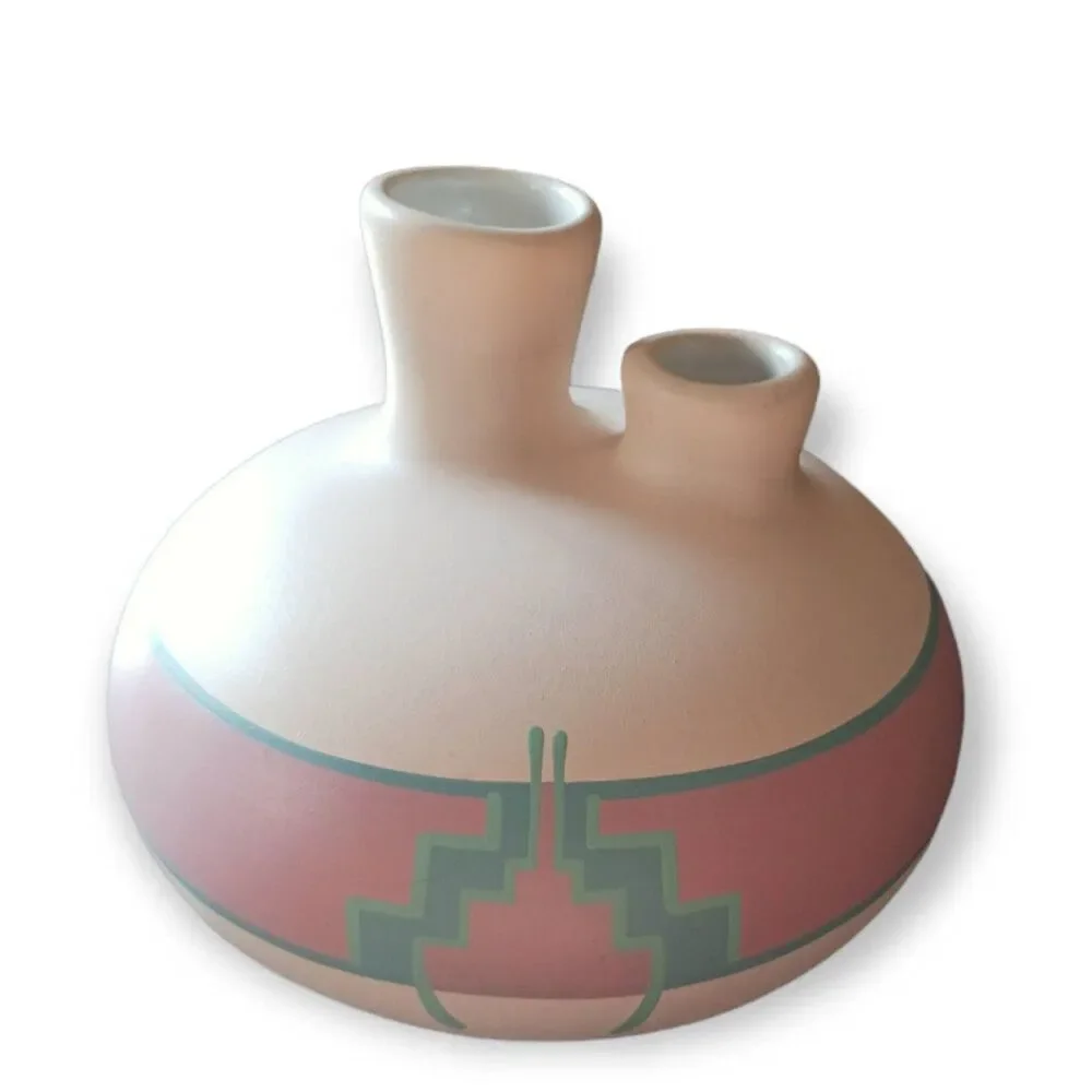 Arizona Handmade Sandstone Pottery Vase Southwest Desert Pink Turquoise USA